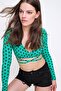 Women's Green Tie Waist Double Breasted Polka Dot Patterned Blouse ALC-624-001 - 4