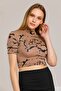 Women's Brown Half Fisherman Short Sleeve Crop Bady - 6