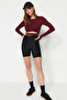 Bordo Crop Pencere/Cut Out ve Baş Parmak Delik Detaylı Örme Spor Üst/Bluz TWOAW21BZ0156 - 2