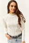 Women's White Piece High Collar Lycra Crop Blouse BLZ-19002398 - 4