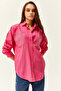 Women's Fuchsia Oversize Shirt with Pocket Stud Detail GML-19001167 - 4