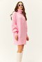 Women's Candy Pink Turtleneck Balloon Sleeve Loose Knitwear Dress ELB-19000867 - 2