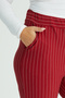 Women's Burgundy White Striped Flexible Crepe Fabric Trousers - 6