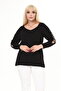 Black V-neck Sleeve Detailed Knitted Stone Sweater - 8