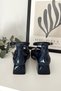 Women's Mary Jane Navy Blue Patent Leather Closed Back Three-Striped Square Toe Helmet Short Block Heeled Shoes - 3