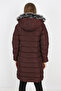 Women's Closed Burgundy Color Puffer Long Coat - 6