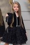 Girls Cowl Neck 3D Floral Detailed and Backless Black Velvet Dress - 3