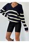 V-Neck Striped Knitwear Sweater - 2