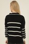 Black Ecru Striped Polo V-Neck Fine Knitwear Sweater - 7