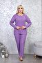 Women's Winter Long Sleeve Floral Pattern Large Size Purple Pajamas Set - 4