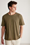 Davınson Men's Open Collar Oversize Fit 100% Cotton Khaki T-shirt - 4