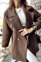 Brown Black Herringbone Patterned Oversized Standard Size Lined Short Coat - 6