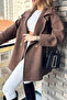 Brown Black Herringbone Patterned Oversized Standard Size Lined Short Coat - 5