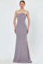 Women's Stretchy Sparkling Fabric Chest Padding Fish Cut Strapless Gray Dress 9310 - 6