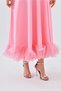 Women's Cotton Atlas Fabric Skirting Tulle Detailed Thin Strap Midi Length Pink Dress 9326 - 4