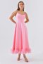 Women's Cotton Atlas Fabric Skirting Tulle Detailed Thin Strap Midi Length Pink Dress 9326 - 6