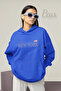 New York Printed Women's 3 Thread Raised Oversize Hooded Sweatshirt