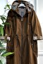 Large Size Removable Hooded Striped Full Length Trench - Brown - 4