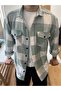 Men's Aqua Green-White Double Pocket Flap Slim Fit Lumberjack Shirt - 2