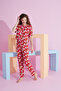 red flower patterned Lycra Knitted Pajama Set - 2