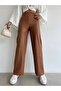Tan Leather Trousers Brown with Elastic Waist - 3