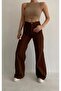 Coffee Palazzo High Waist Denim Pants - 5