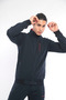 Men's Navy Blue Red Waffle Stand Collar Pocket Detailed Tracksuit Set - 7