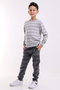 Venice Boy's Light Gray Crew Neck Striped Knitwear Sweater - 3