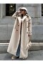 Beige Belted Button Closure Coat - 135 Cm Large Size - 2