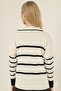 Ecru Black Striped Polo V-Neck Fine Knitwear Sweater - 7