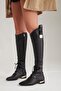 Janica Black Matte 3 cm Women's Boots with Lacing and Buckle Detail, Heeled Boots - 3