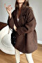 Brown Black Herringbone Patterned Oversized Standard Size Lined Short Coat - 4