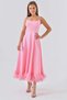 Women's Cotton Atlas Fabric Skirting Tulle Detailed Thin Strap Midi Length Pink Dress 9326