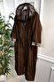 Large Size Removable Hooded Striped Full Length Trench - Brown - 3