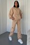 Women's Thick Three Thread Fabric Long Sleeve Kangaroo Pocket Beige Tracksuit Set 350 - 4