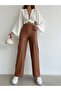 Tan Leather Trousers Brown with Elastic Waist - 4