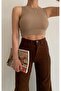 Coffee Palazzo High Waist Denim Pants - 6