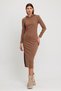 Yumoş Quality Hooded Slit Pencil Dress Milk Brown - 4