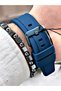 Navy Blue Color Square Model Sports Silicone Men's Wrist Watch + BRACELET GIFT - 4