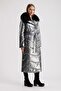 Metal Gray Fox Puffer Coat with Fur Accessories