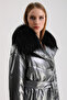 Metal Gray Fox Puffer Coat with Fur Accessories - 2