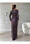 Women's Long Sleeve Long Length Slit Sequin Evening Dress Copper - 3