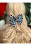 New trend luxury shiny lights up rotary hologram white sequin black velvet big bow metal clip buckle - 2