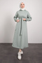 Hooded Mobile Belted Hijab Dress Water Green - 2