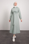 Hooded Mobile Belted Hijab Dress Water Green - 3