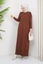 Women's Mercerized Hijab Knitwear Dress Brown - 6