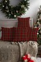 New Year's Themed Red Plaid Patterned Digital Printing Gift Set of 4 Pillow and Cushion Cover