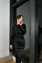 Long Sleeve Drape Detailed Women's Black Velvet Dress - 2