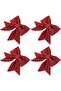 5 Pieces of Bow Large Size Evadan Glitter 25 x 25 Red Party Ornament - 2