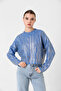 Women's Standard Blue Leaf Ripped Detailed Knitwear Sweater